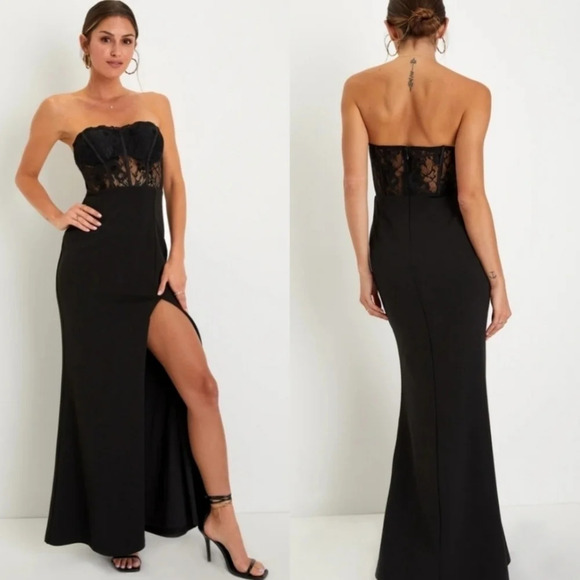 Lulus Sultry Persona Black Lace Strapless Bustier Mermaid Maxi Dress S Party - Picture 1 of 11